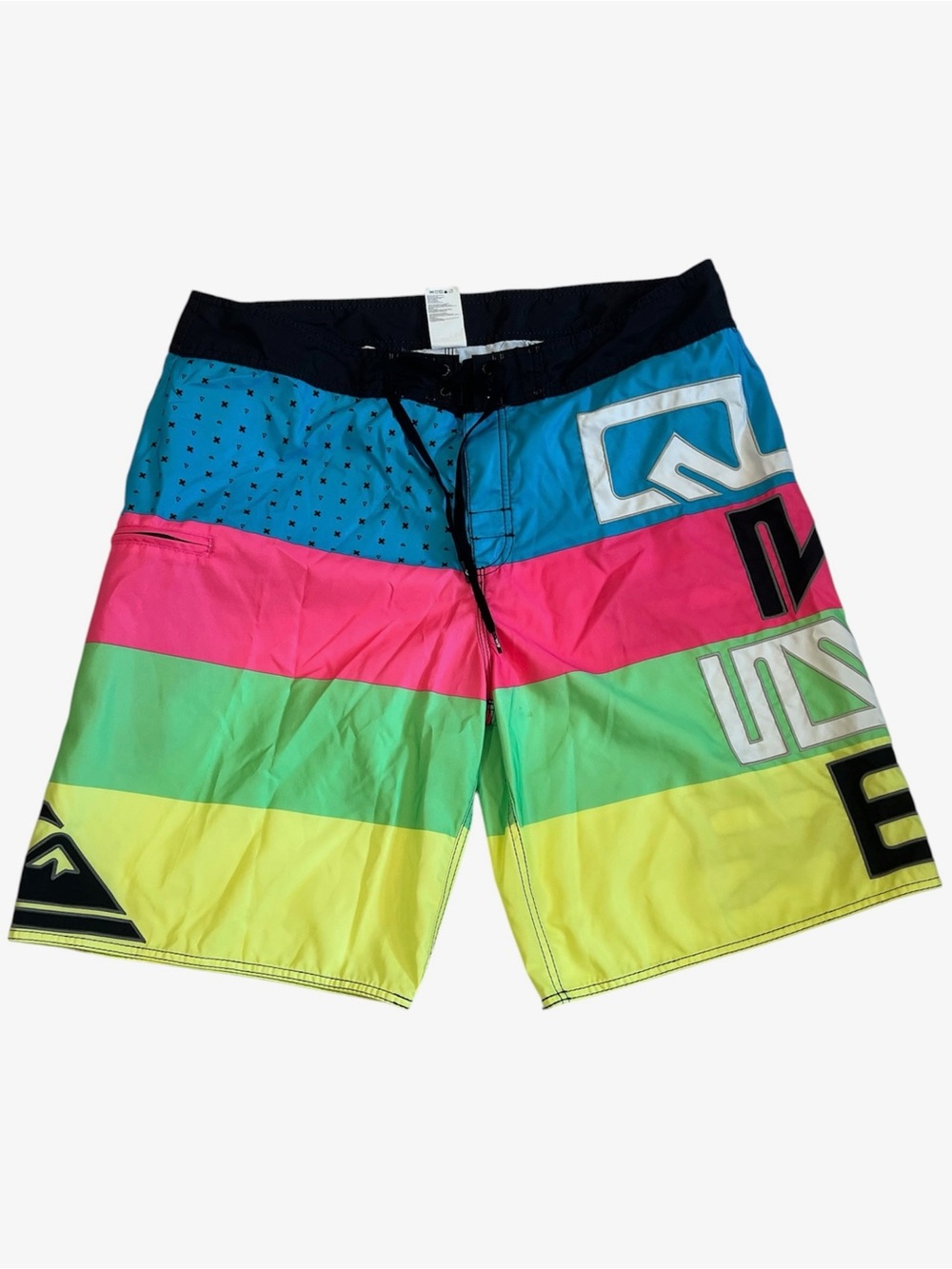 Quiksilver Men’s Neon Stripe Board Shorts - Blue Pink Green Yellow